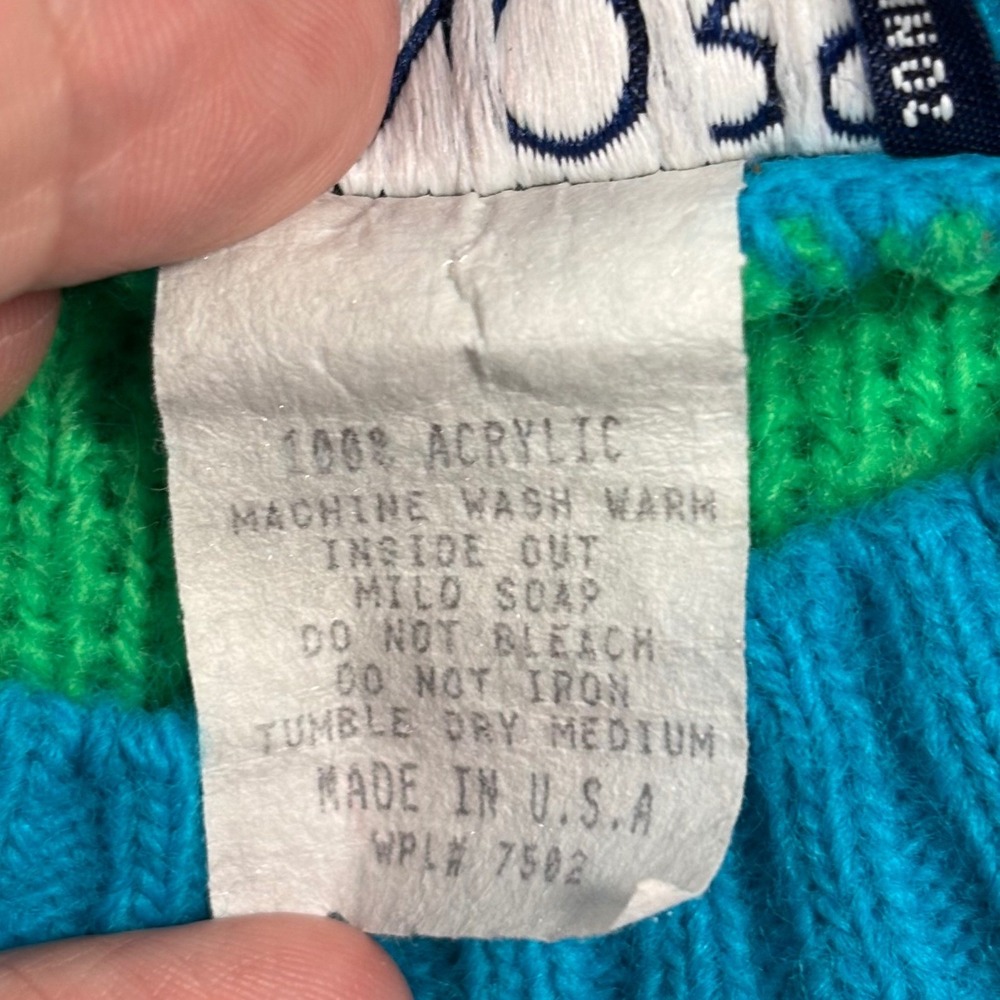 VTG 80s 90s Honors Patchwork Panda Sweater Women XS Colorblock Kidcore USA RARE - Picture 5 of 9